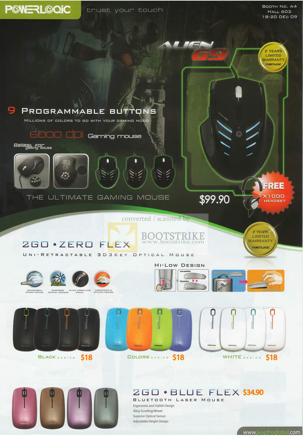 C3 2009 price list image brochure of Powerlogic Alien G9 Gaming Mouse 2Go Zero Flex