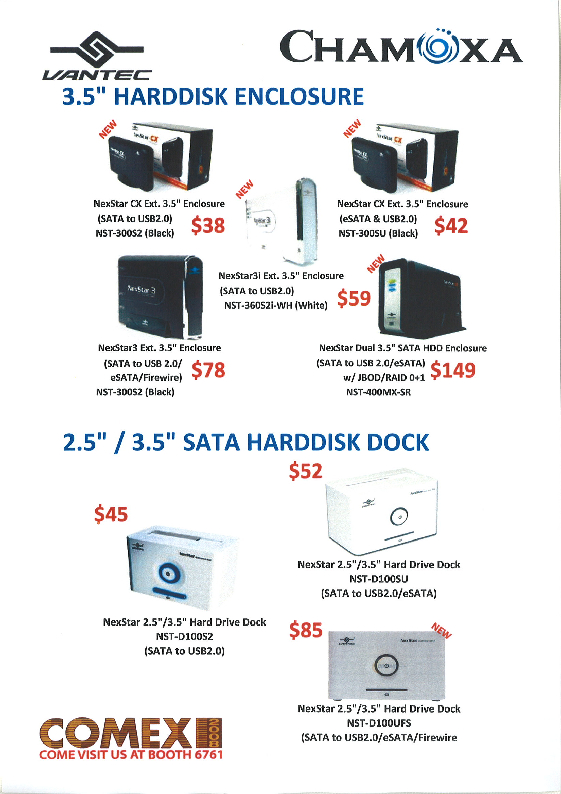 Comex 2008 price list image brochure of Chamoxa HDD Enclosure