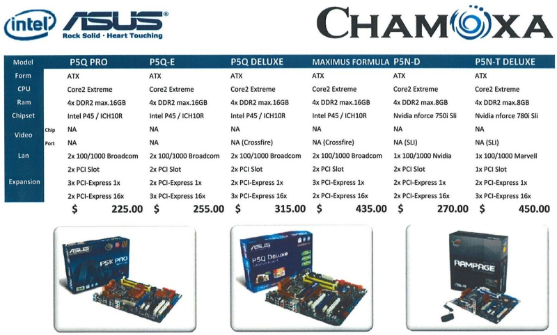 Comex 2008 price list image brochure of Chamoxa Intel Asus Motherboard CPU 2