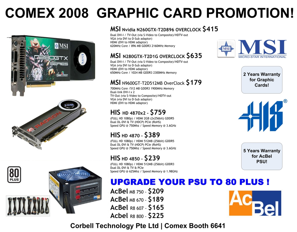 Comex 2008 price list image brochure of Corbell MSI HIS Graphics Cards AcBel PSU