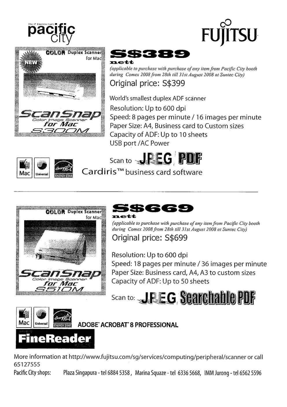 Comex 2008 price list image brochure of Fujitsu Scanners Pacific City
