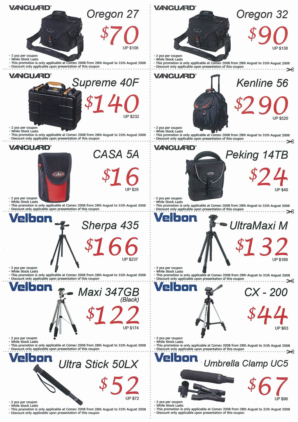 Comex 2008 price list image brochure of Lau Camera Bags Stands International 01 Page 2