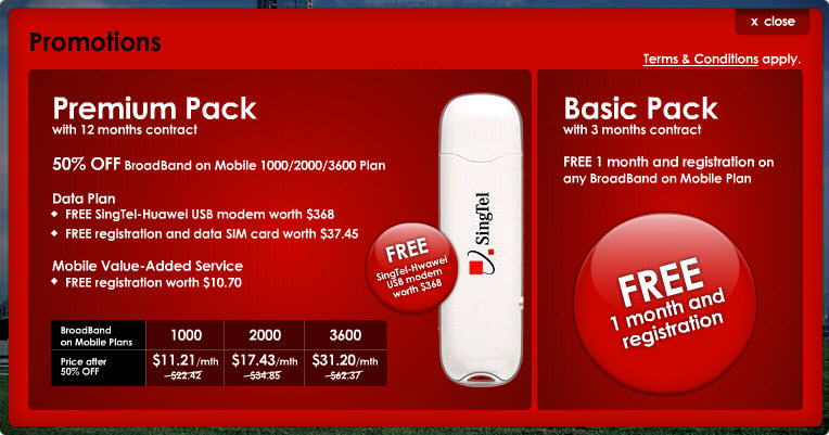 Comex 2008 price list image brochure of Singnet Broadband Mobile