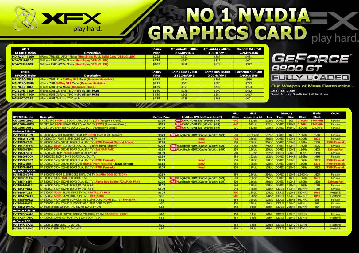 Comex 2008 price list image brochure of XFX Graphics Cards