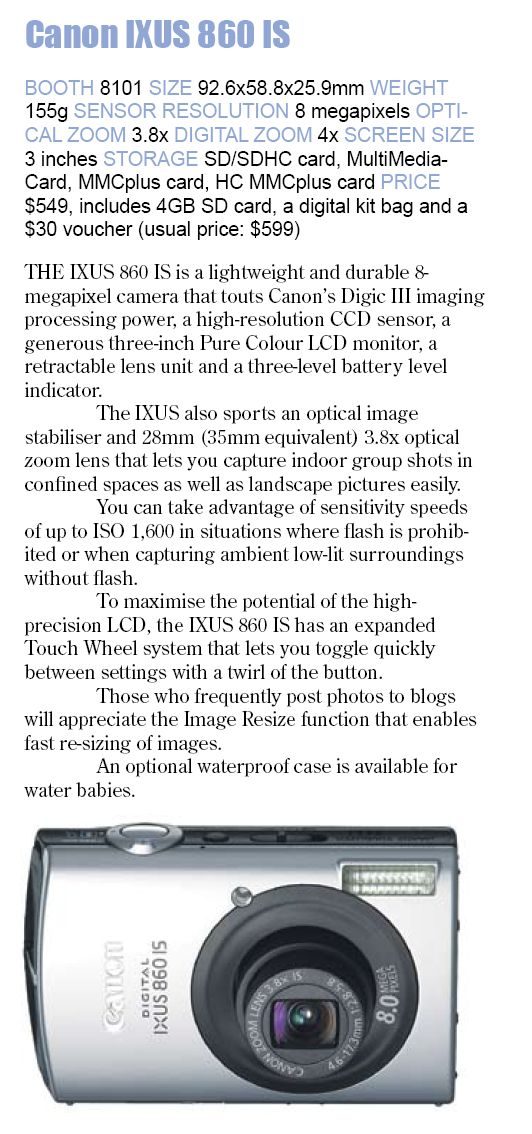 Comex 2008 price list image brochure of Canon Ixus 860 Is
