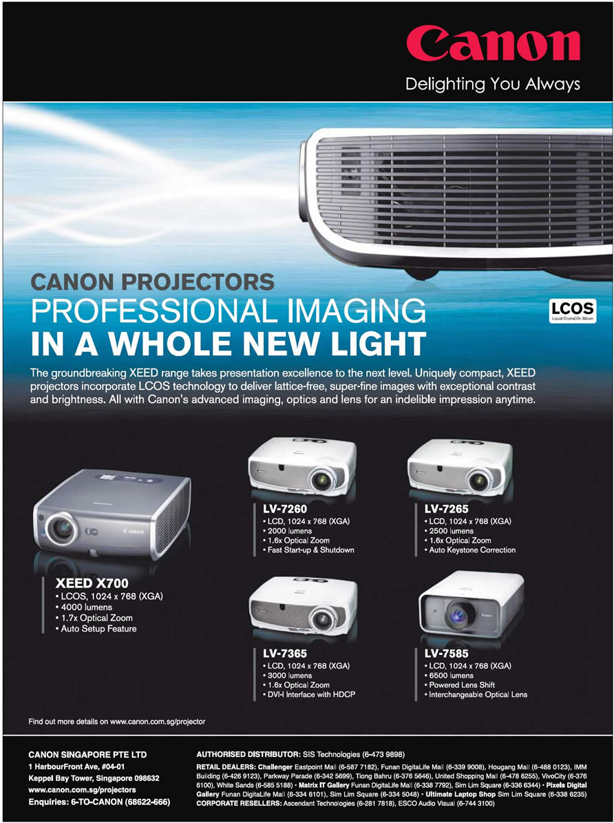 Comex 2008 price list image brochure of Canon Projector Ad
