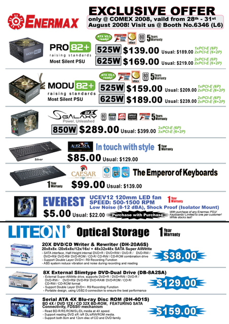 Comex 2008 price list image brochure of Enermax Lite On 4pg1rk7
