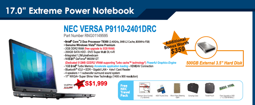 Comex 2008 price list image brochure of Nec Versa Notebook P9110-1