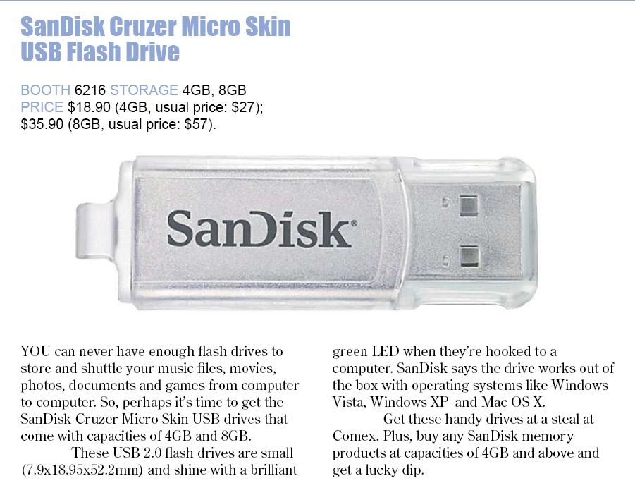Comex 2008 price list image brochure of Sandisk Cruzer Micro Skin