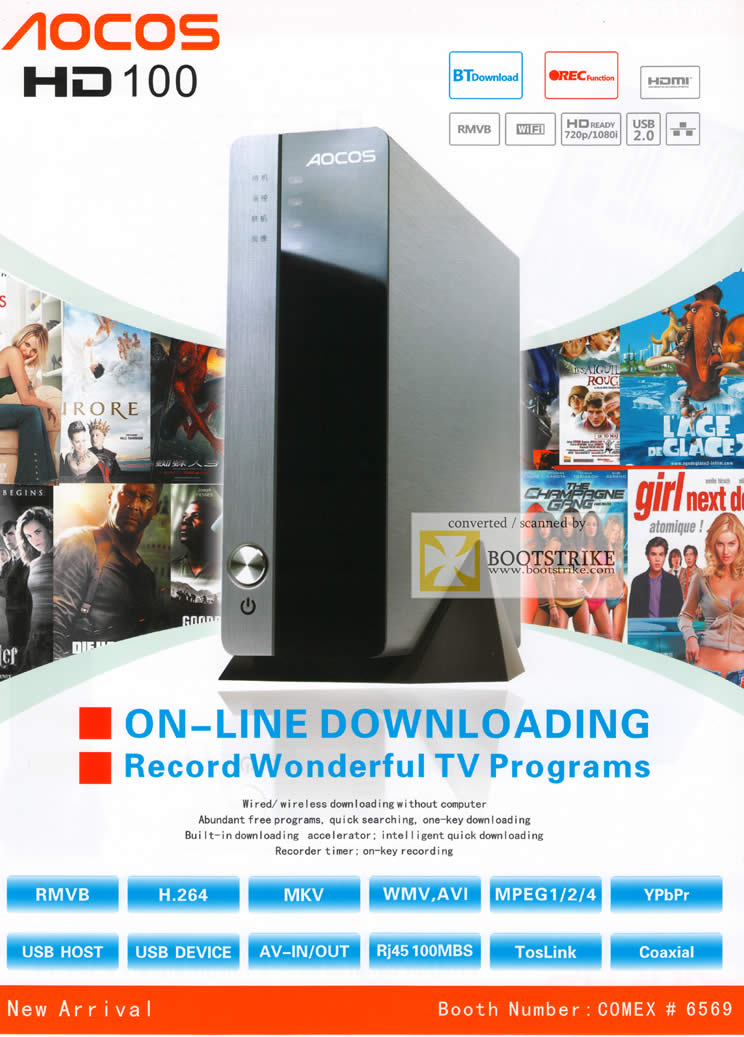 Comex 2009 price list image brochure of AOCOS HD100 RMVB MKV USB DVR Media Player