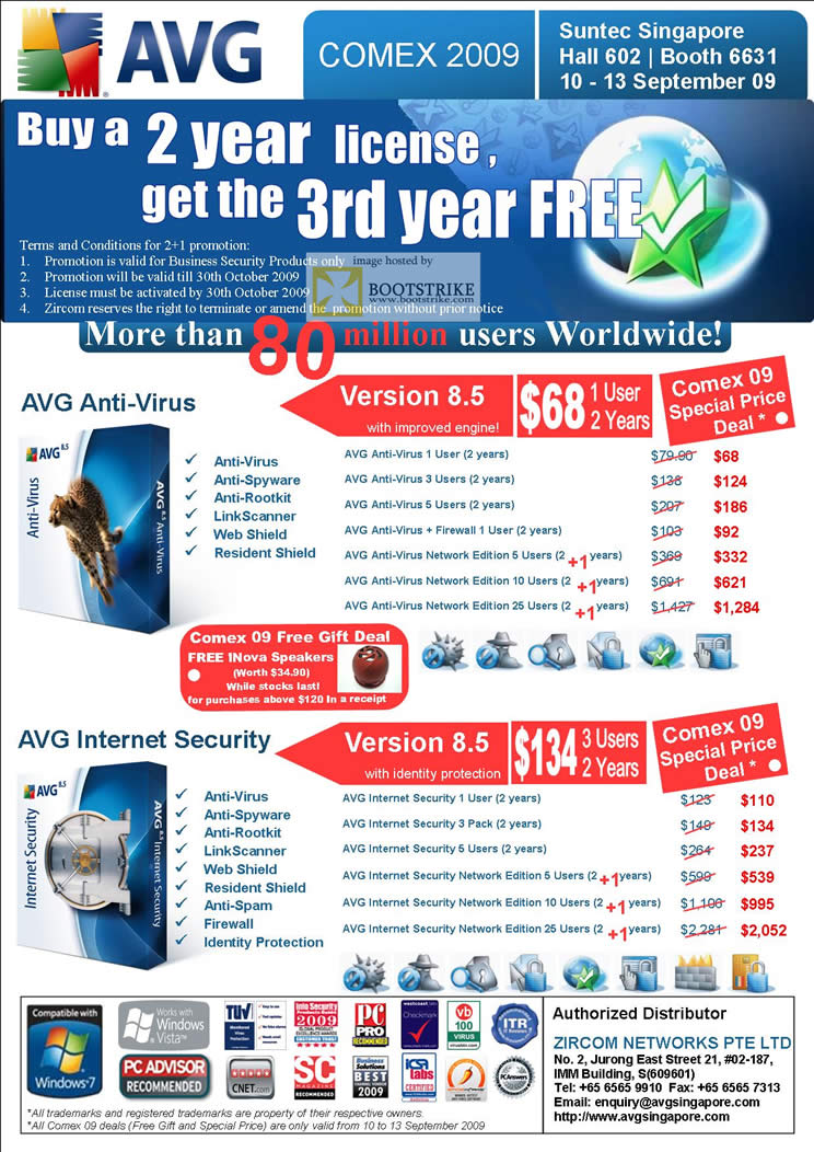 Comex 2009 price list image brochure of AVG Anti Virus Internet Security 8.5 Zircom Networks
