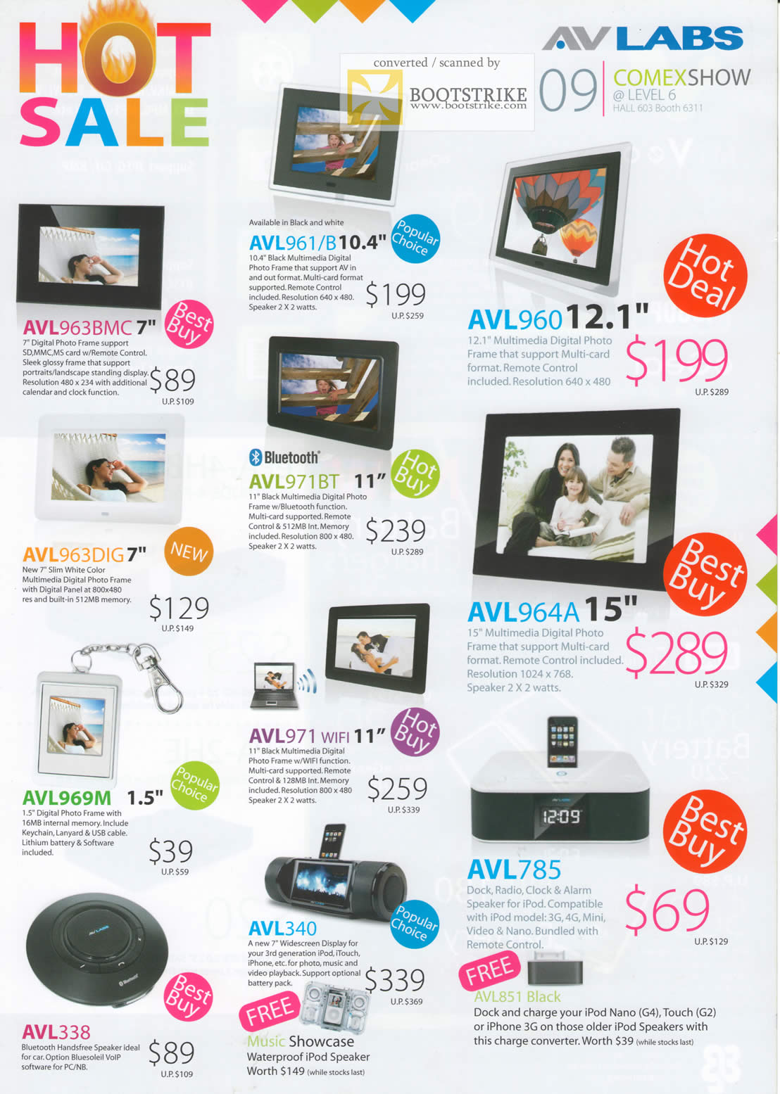 Comex 2009 price list image brochure of AVLabs Digital Photo Frame Bluetooth Card Reader AV IN OUT Remote Control