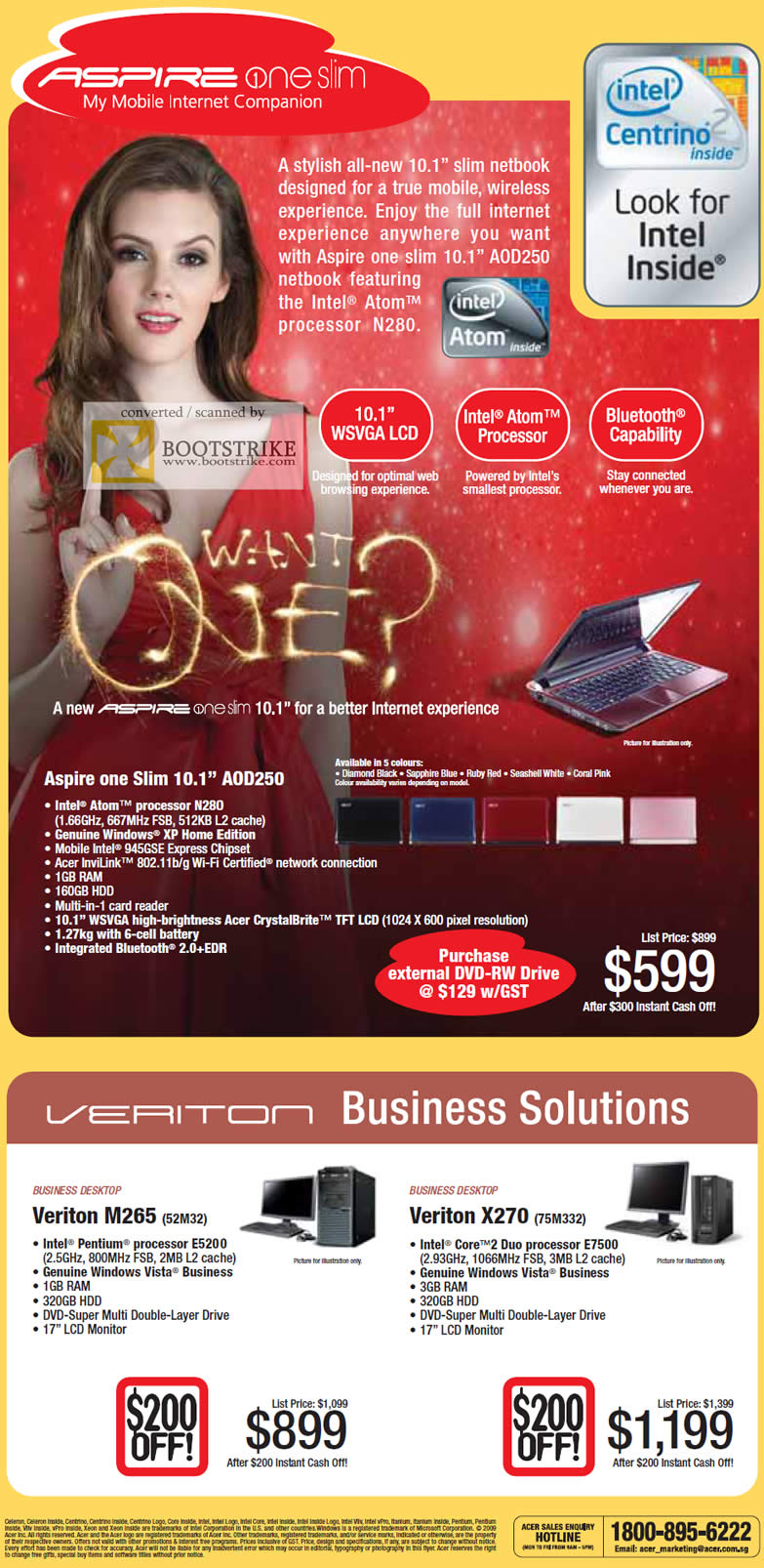Comex 2009 price list image brochure of Acer Aspire One Slim Mobile Internet Companion AOD250