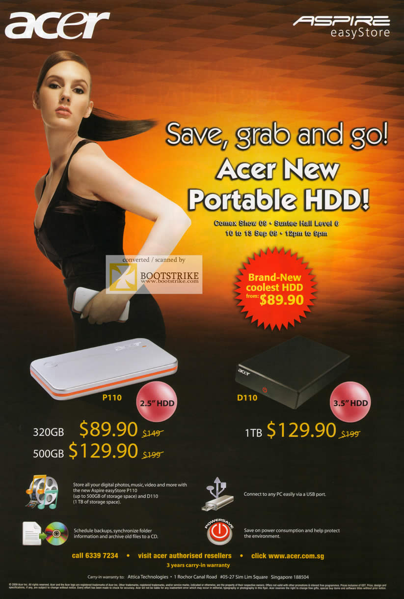 Comex 2009 price list image brochure of Acer External Storage Drive P110 D110