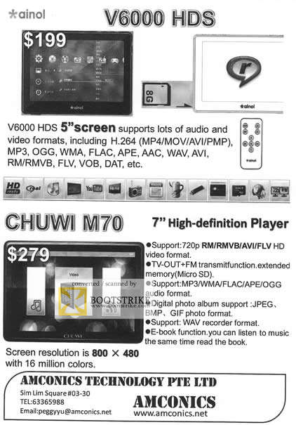 Comex 2009 price list image brochure of Amconics Ainol V6000 PVP Player Chuwi M70