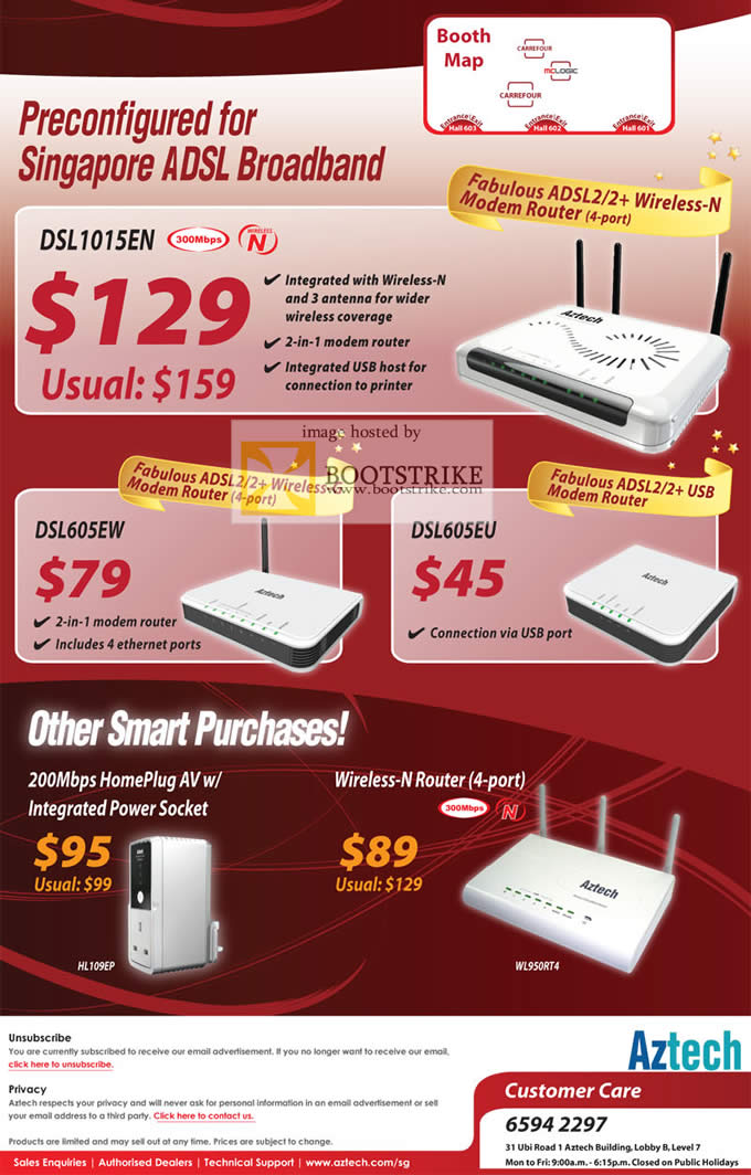 Comex 2009 price list image brochure of Aztech ADSL Modem Router HomePlug Wireless N