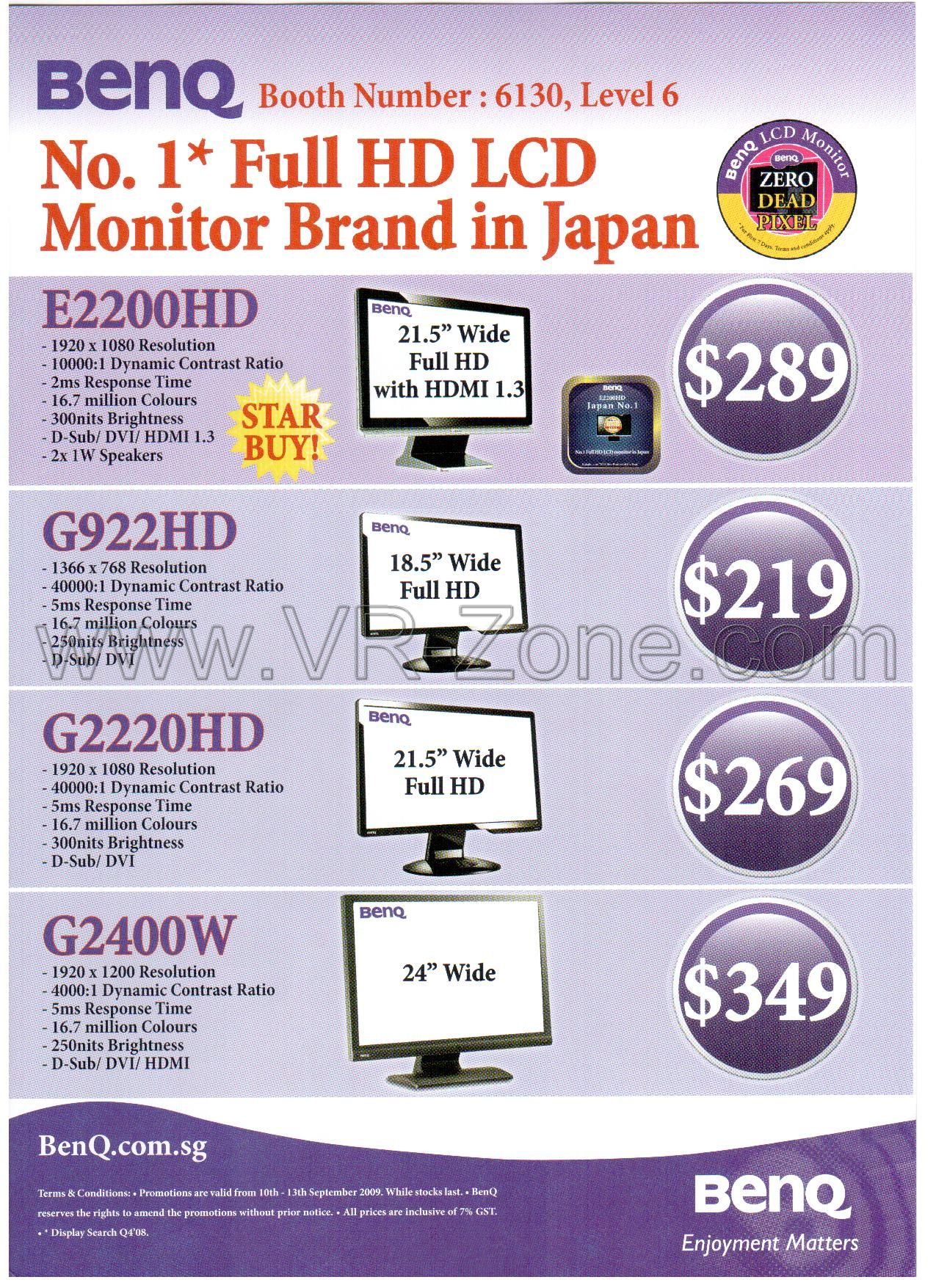 Comex 2009 price list image brochure of BenQ LCD Monitors E2200HD G922HD G2220HD G2400W
