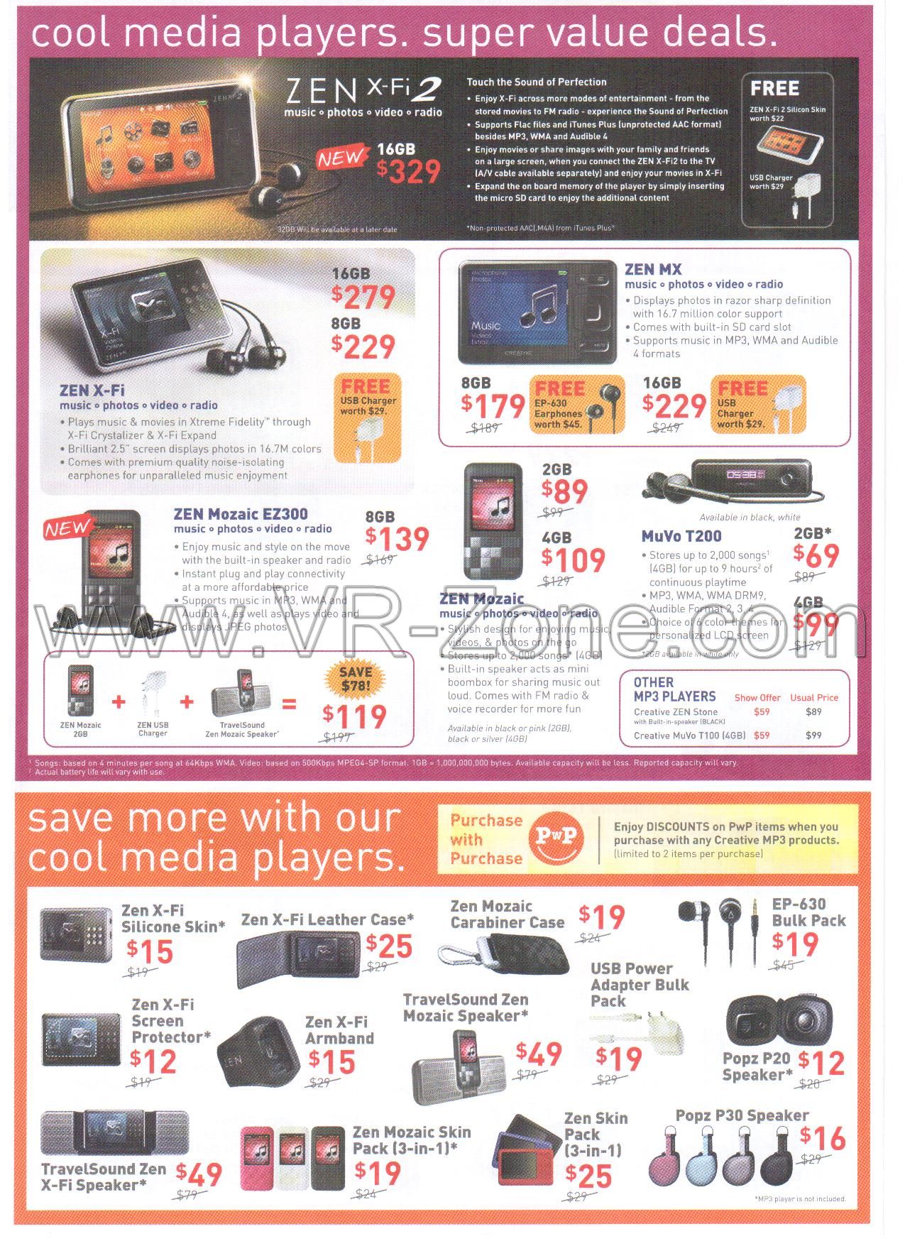 Comex 2009 price list image brochure of Creative Media Players Zen MX Mosaic X-Fi Muvo