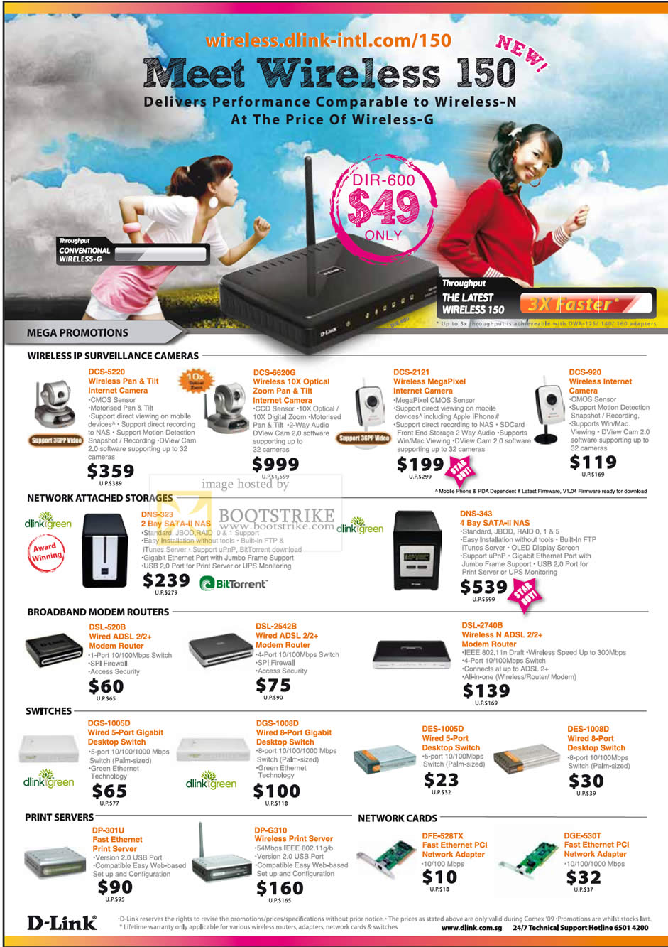 Comex 2009 price list image brochure of D-Link Wireless IP Surveillance Camera NAS Modem Routers Switches Print Servers