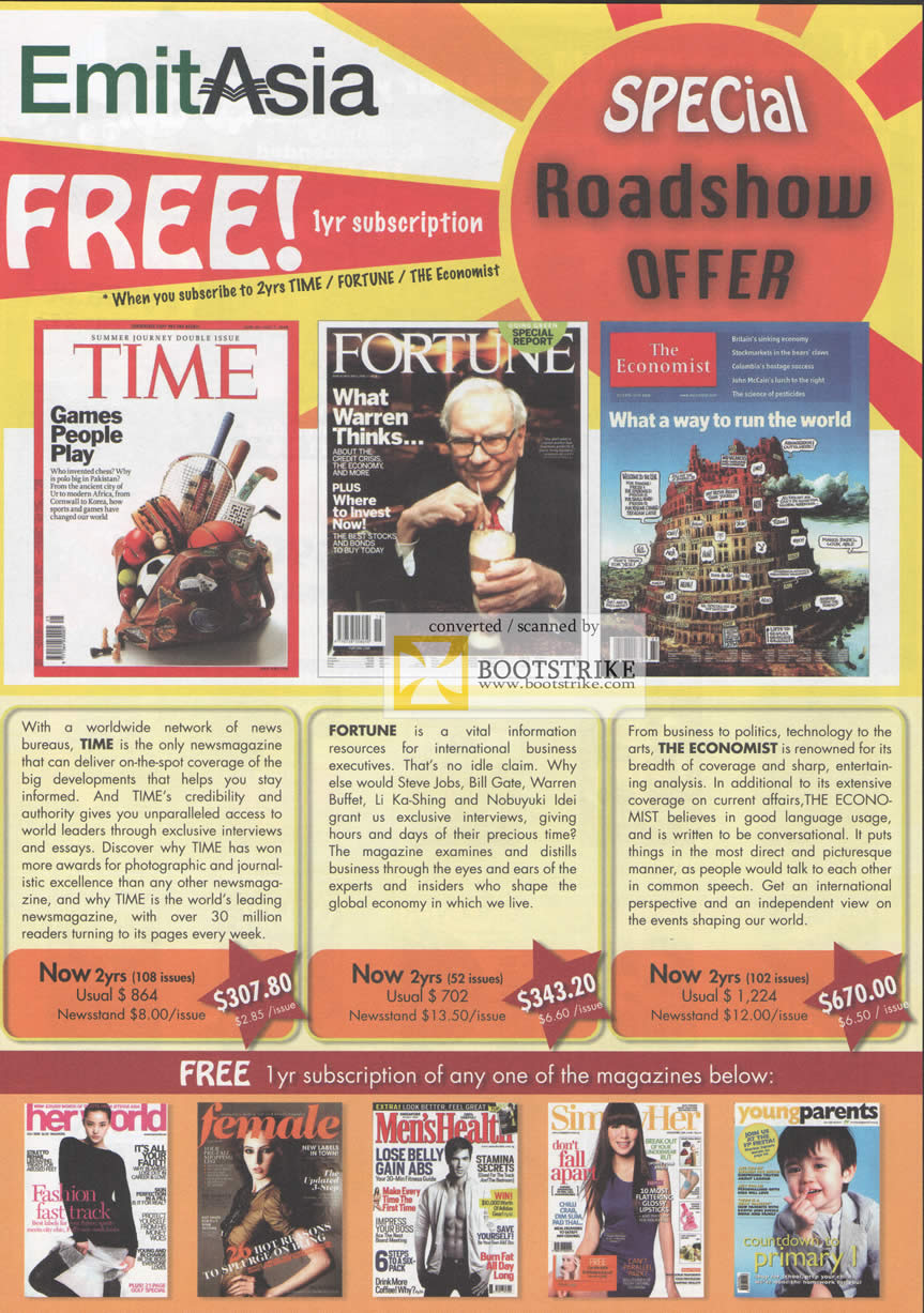 Comex 2009 price list image brochure of EmitAsia Magazine Subscription Time Fortune Economist