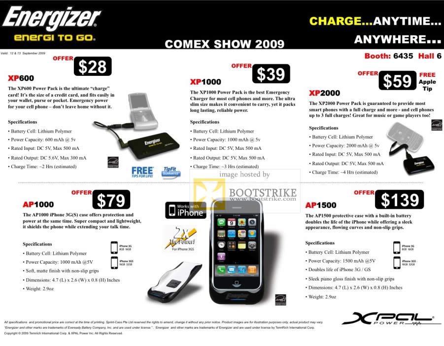 Comex 2009 price list image brochure of Energizer Charger XP600 XP1000 XP2000 AP1000 AP1500