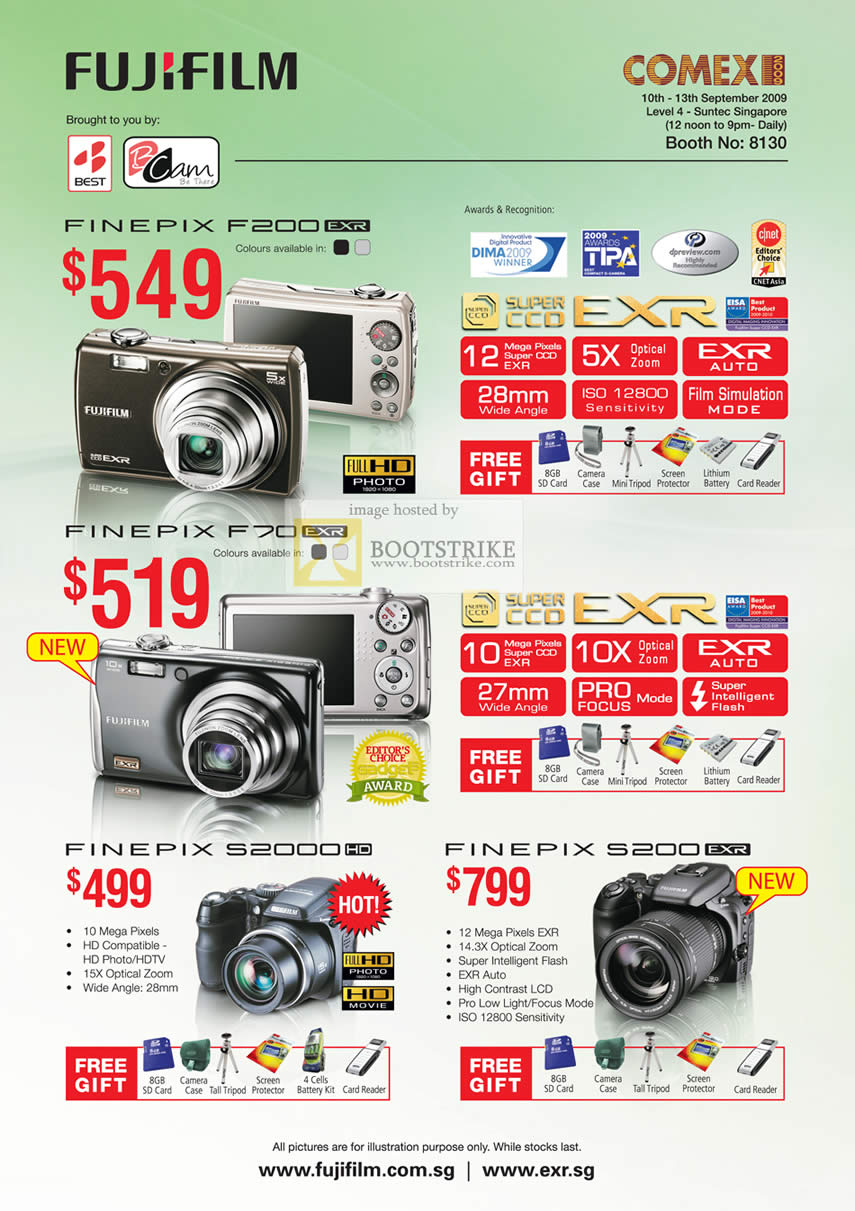 Comex 2009 price list image brochure of Fujifilm Finepix Digital Cameras F200 F70 S2000 S200