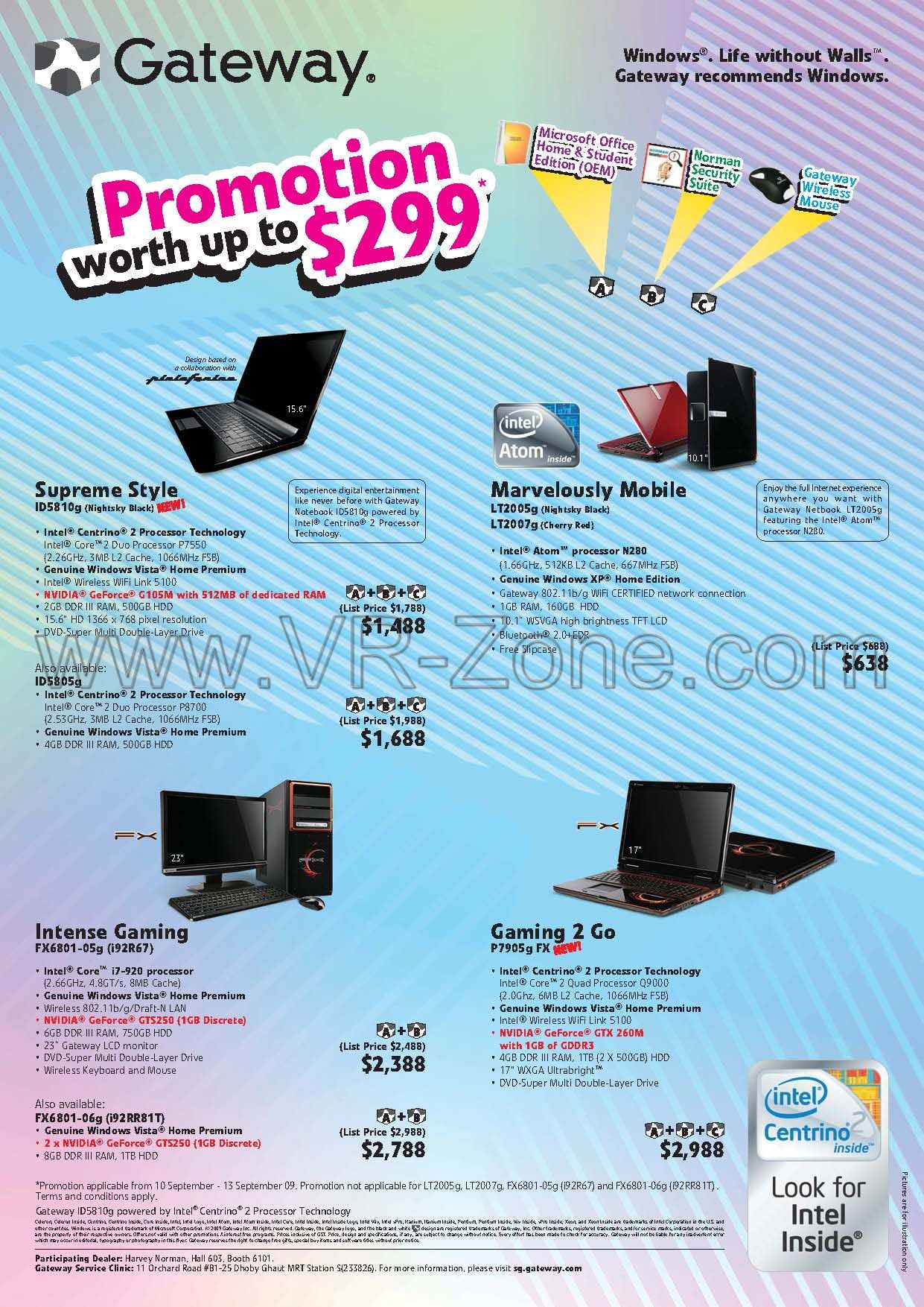 Comex 2009 price list image brochure of Gateway Notebooks ID5810g LT2005g LT2007g Desktops FX6801 P7905g