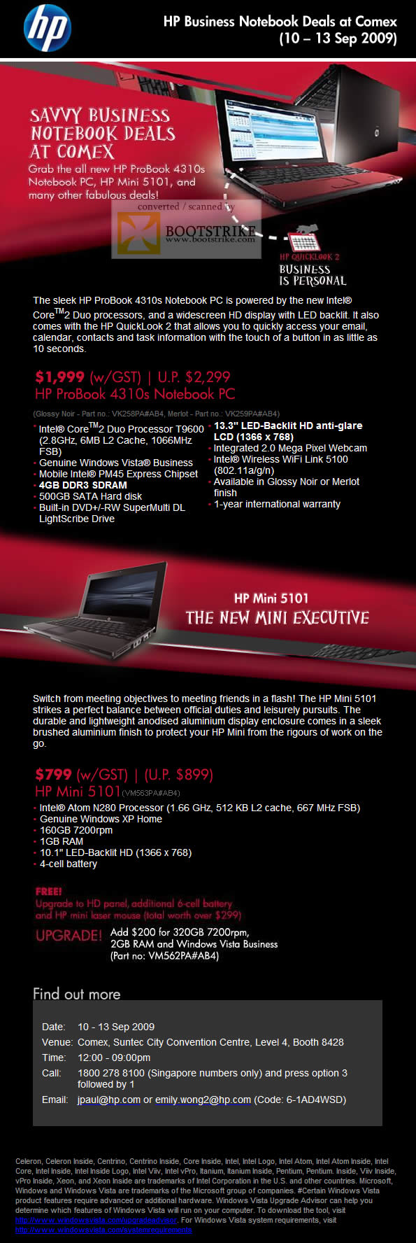 Comex 2009 price list image brochure of HP Business ProBook 4310s Notebook PC Mini 5101