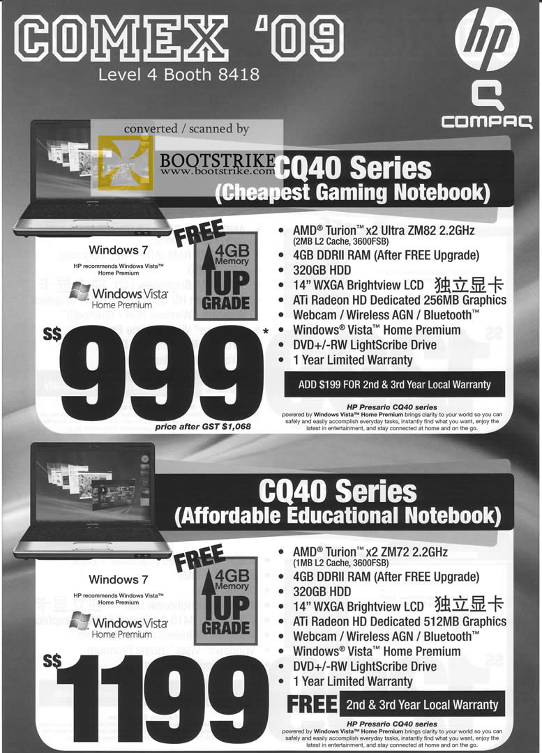 Comex 2009 price list image brochure of HP Compaq CQ40 Series AMD Notebook
