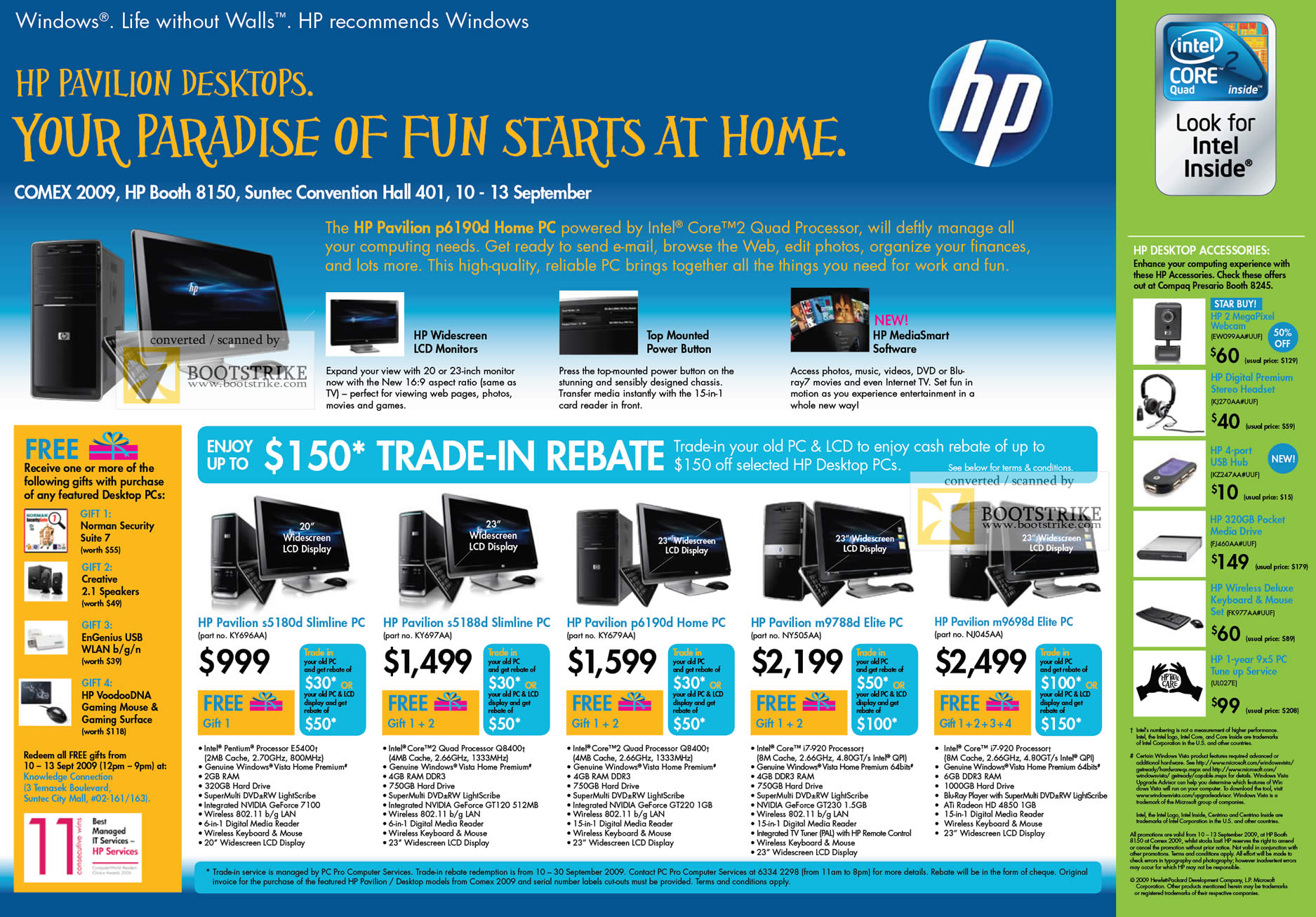 Comex 2009 price list image brochure of HP Pavilion Desktop Elite Slimline S5180d S5188d P6190d M9788d M9698d