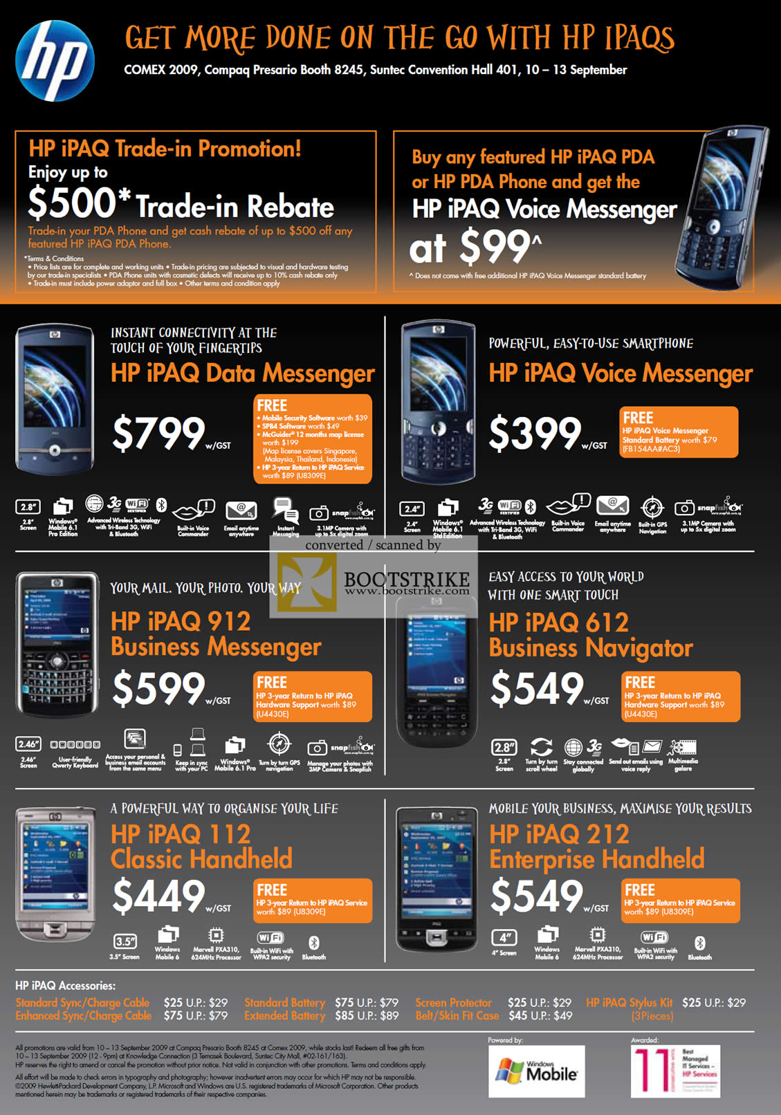 Comex 2009 price list image brochure of HP IPAQ Trade-In Data Messenger Business Navigator Classic Enterprise Handheld