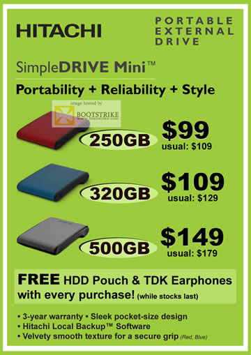 Comex 2009 price list image brochure of Hitachi SimpleDRIVE Mini Portable External Drive