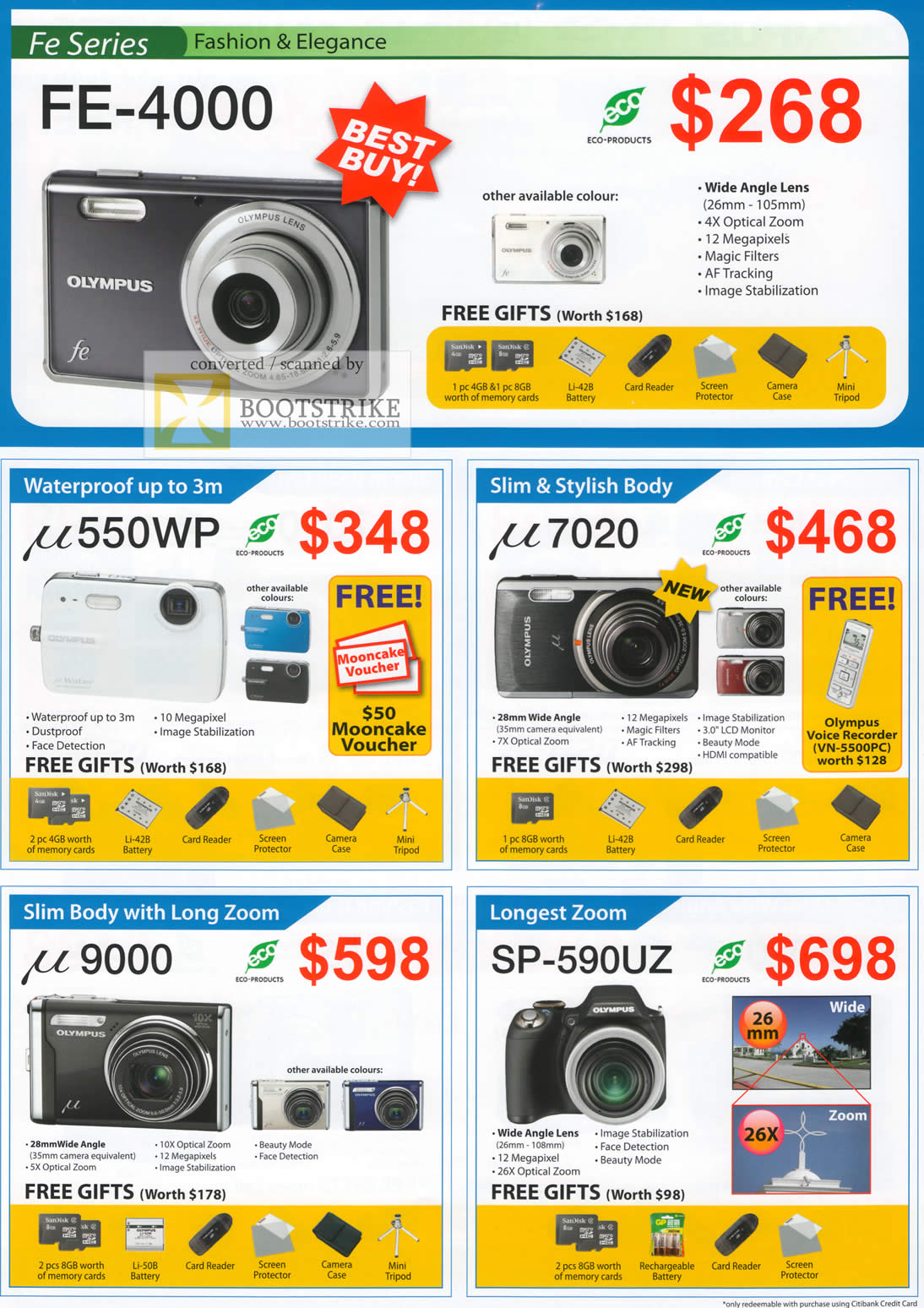 Comex 2009 price list image brochure of Olympus Digital Cameras FE-400 U550wp U7020 U9000 Sp-590uz