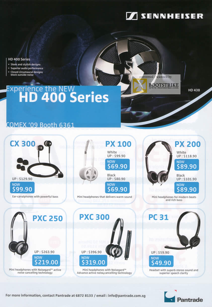 Comex 2009 price list image brochure of Sennheiser Headphones HD400 CX300 PX100 PX200 PXC250 PXC300 PC31