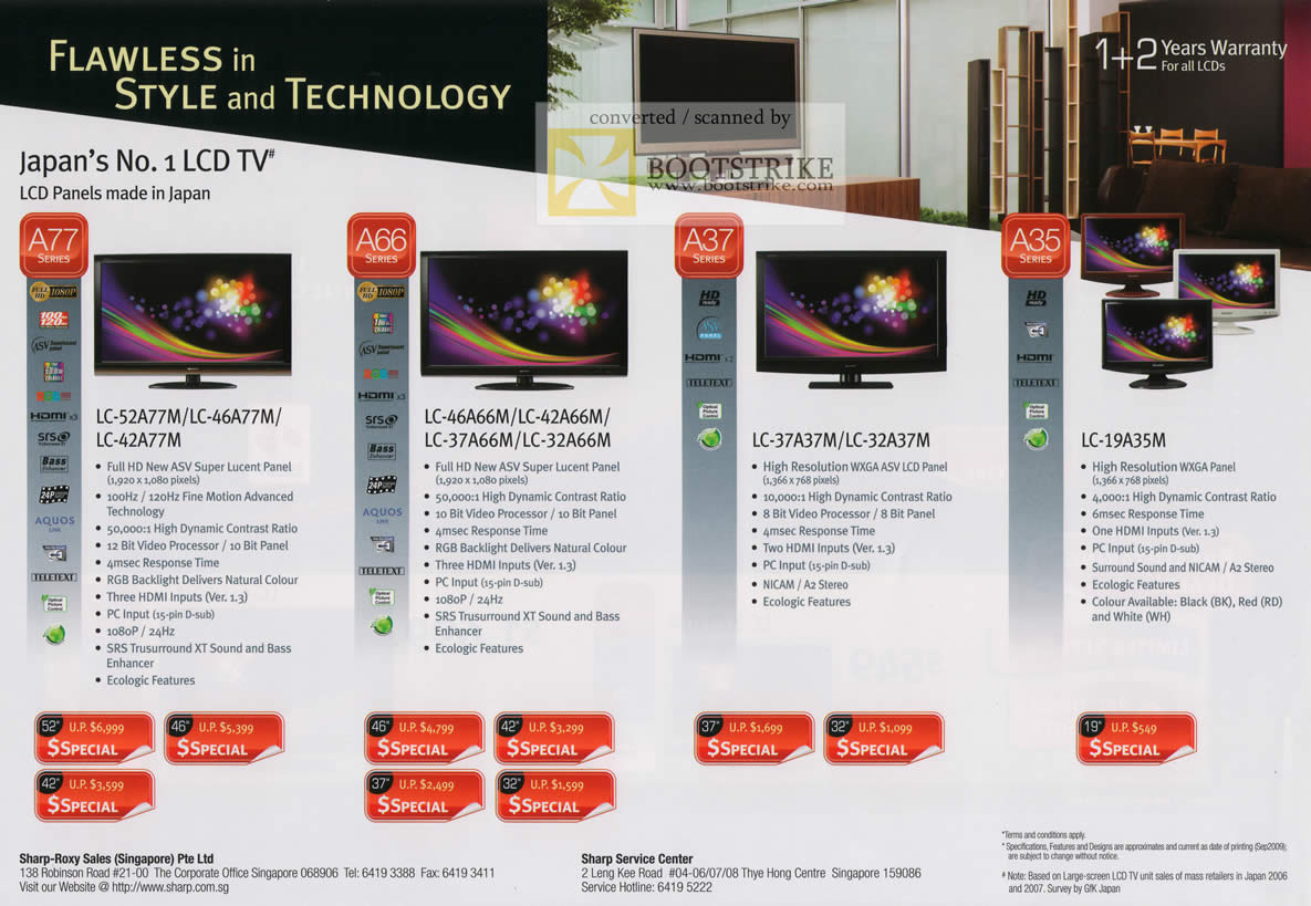 Comex 2009 price list image brochure of Sharp LCD TV A77 A66 A37 A35