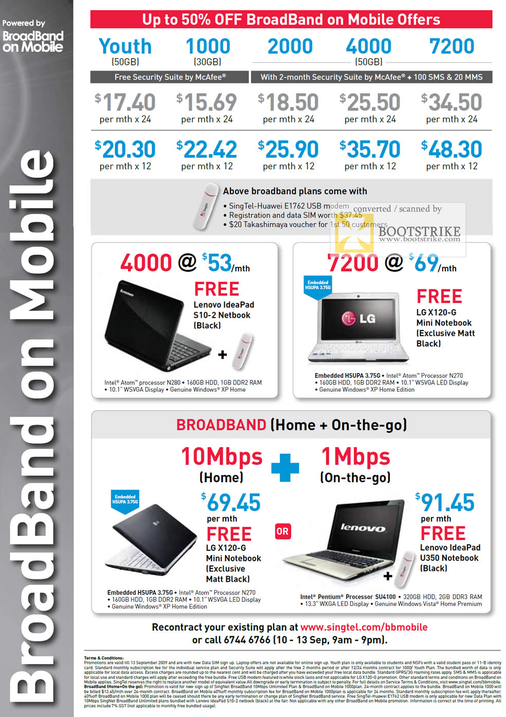 Comex 2009 price list image brochure of Singtel BroadBand On Mobile