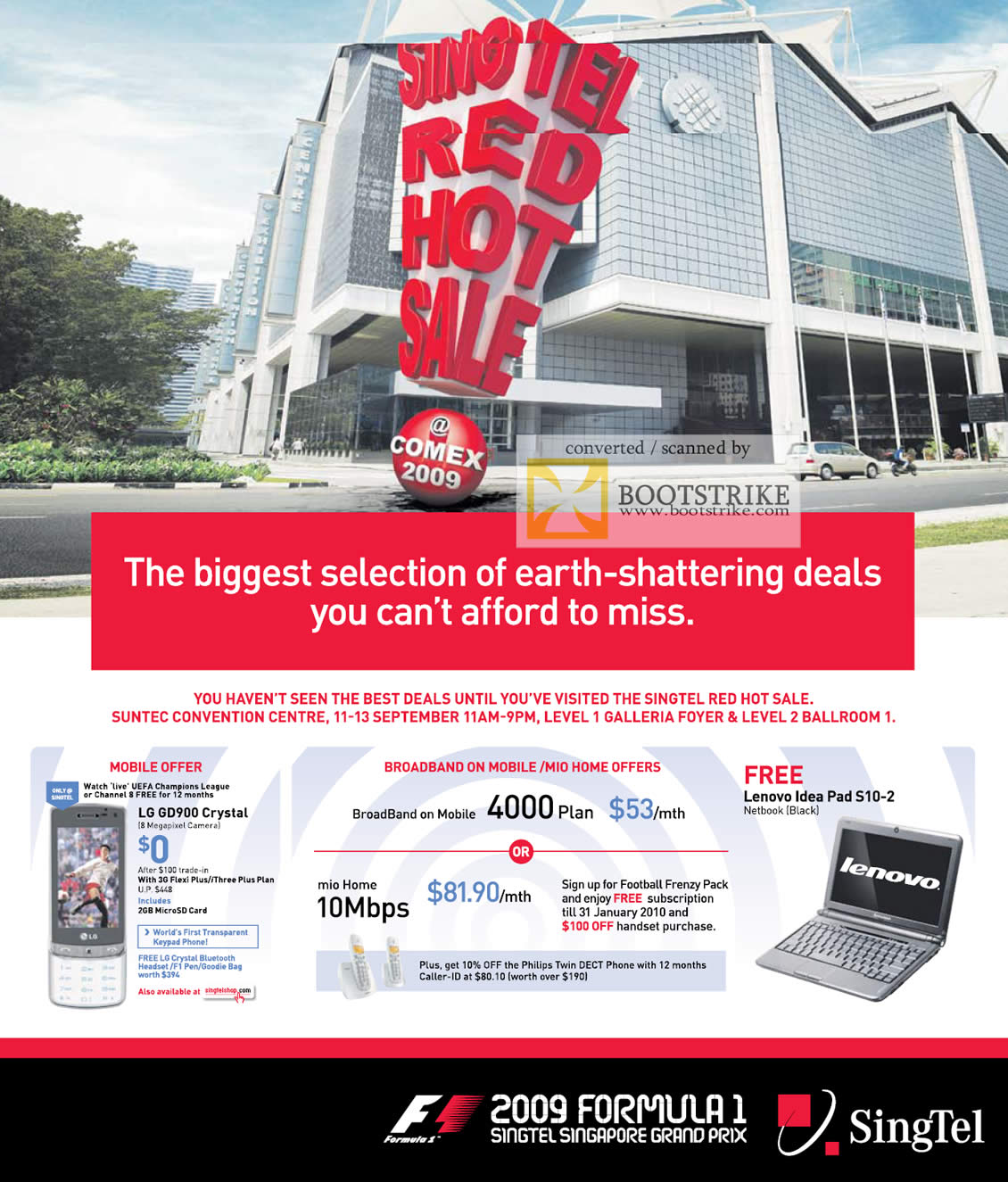 Comex 2009 price list image brochure of Singtel LG GD900 Crystal BroadBand Mobile 4000 Lenovo Ideapad S10