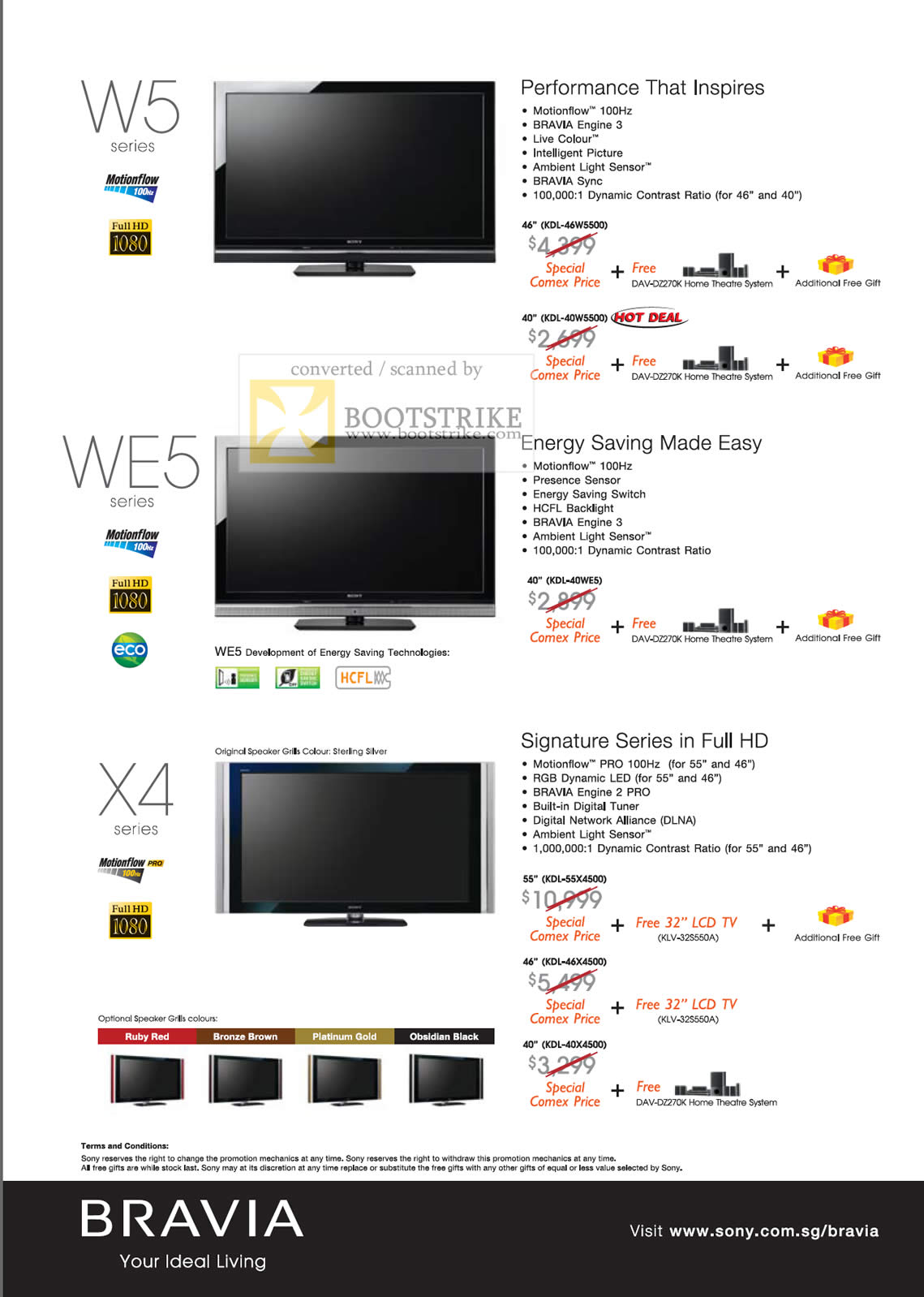 Comex 2009 price list image brochure of Sony Bravia W5 WE5 X4 TV