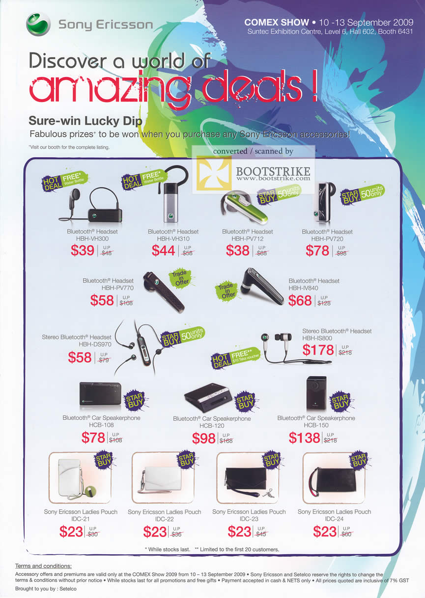 Comex 2009 price list image brochure of Sony Ericsson Accessories Bluetooth Car Speakerphone Pouch
