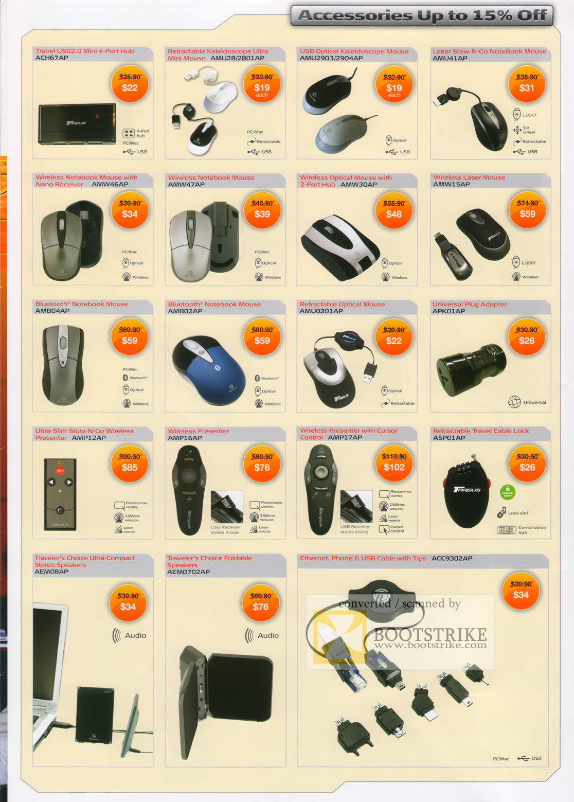 Comex 2009 price list image brochure of Targus Travel USB Hub Mini Mouse Wireless Bluetooth Compact Speakers