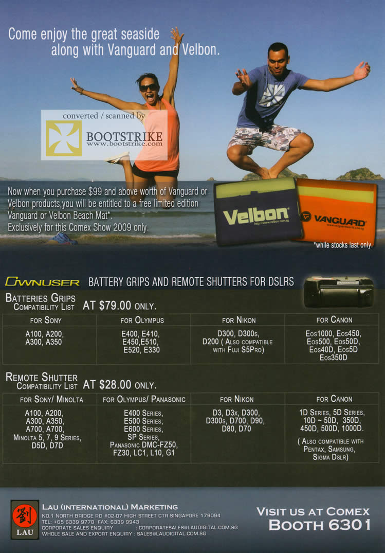 Comex 2009 price list image brochure of Velbon Battery Grips Remote Shutters DSLRs