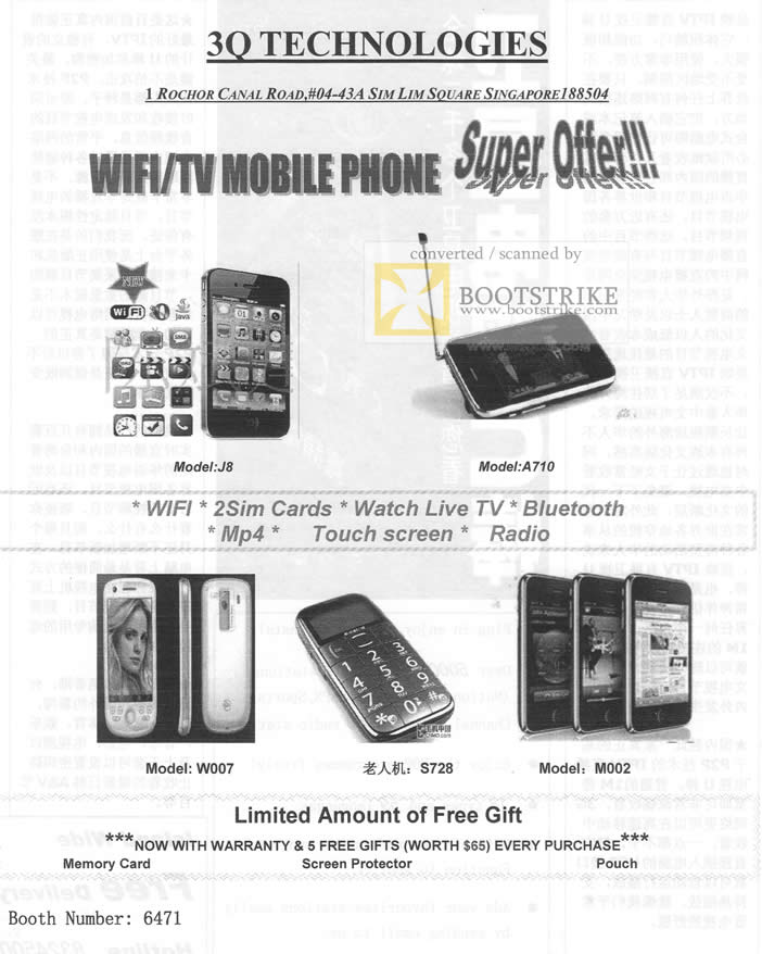 Comex 2010 price list image brochure of 3Q Tech Wifi TV Mobile Phone J8 A710 W007 S728 M002