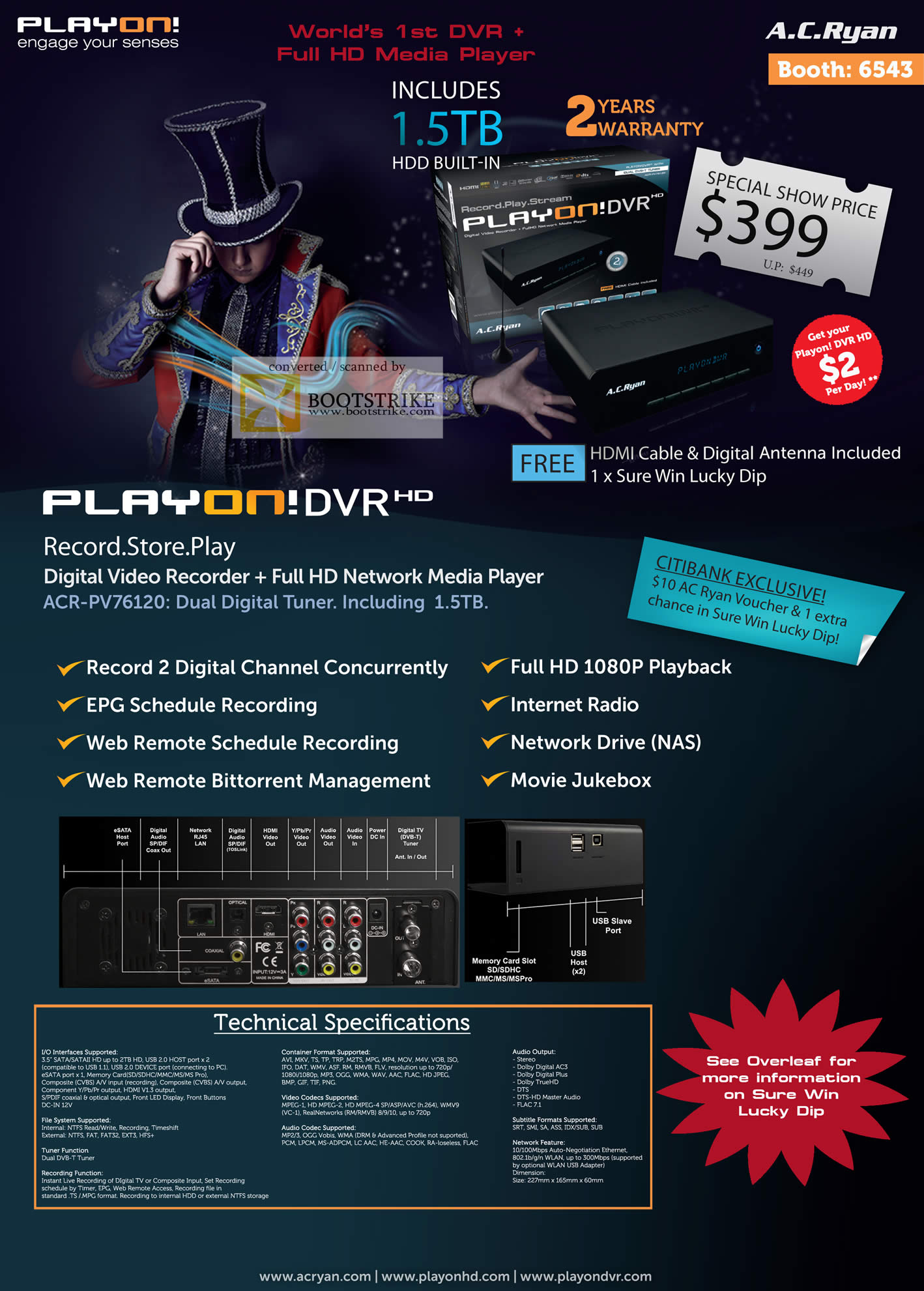 Comex 2010 price list image brochure of AC Ryan PlayOn DVR HD Media Player ACR PV76120