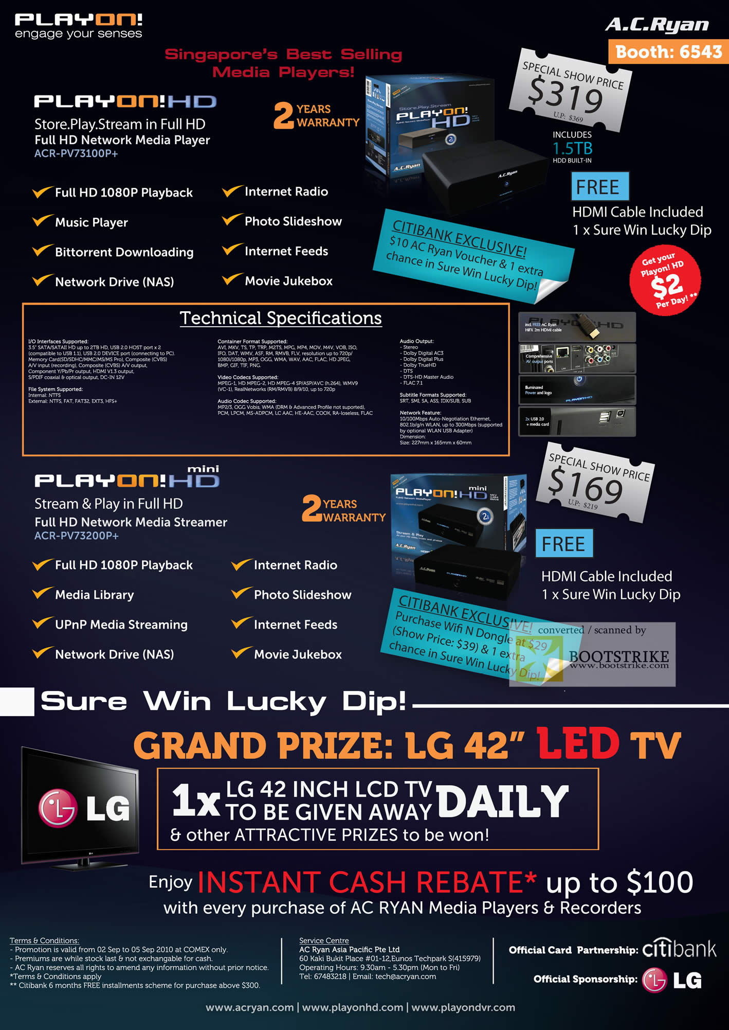 Comex 2010 price list image brochure of AC Ryan PlayOn HD Network Media Player ACR PV73100P Mini PV73200P Lucky Dip