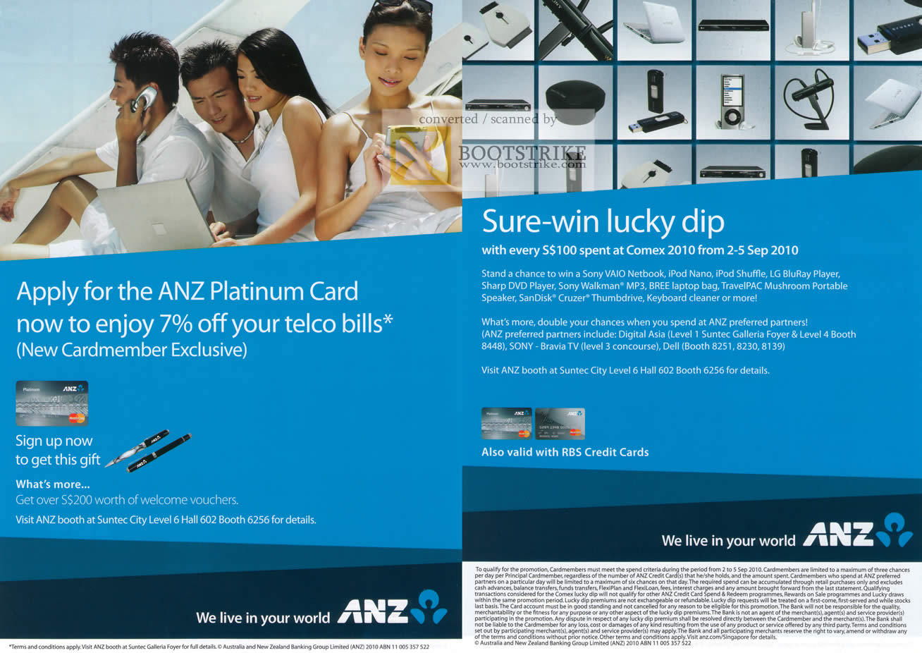 Comex 2010 price list image brochure of ANZ Platinum Card Cardmember Lucky Dip Digital Asia Sony RBS