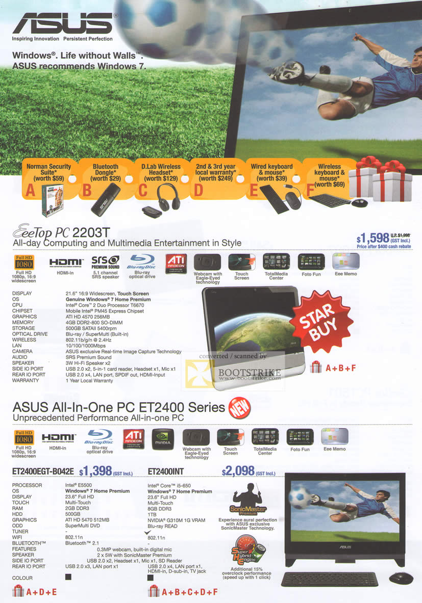 Comex 2010 price list image brochure of ASUS Desktop PC EeeTop PC 2203T All In One AIO ET2400 ET2400EGT ET2400INT
