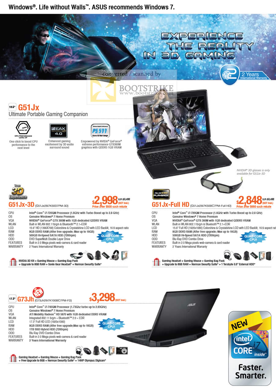 Comex 2010 price list image brochure of ASUS Gaming Notebooks G51Jx 3D Full HD G73Jh
