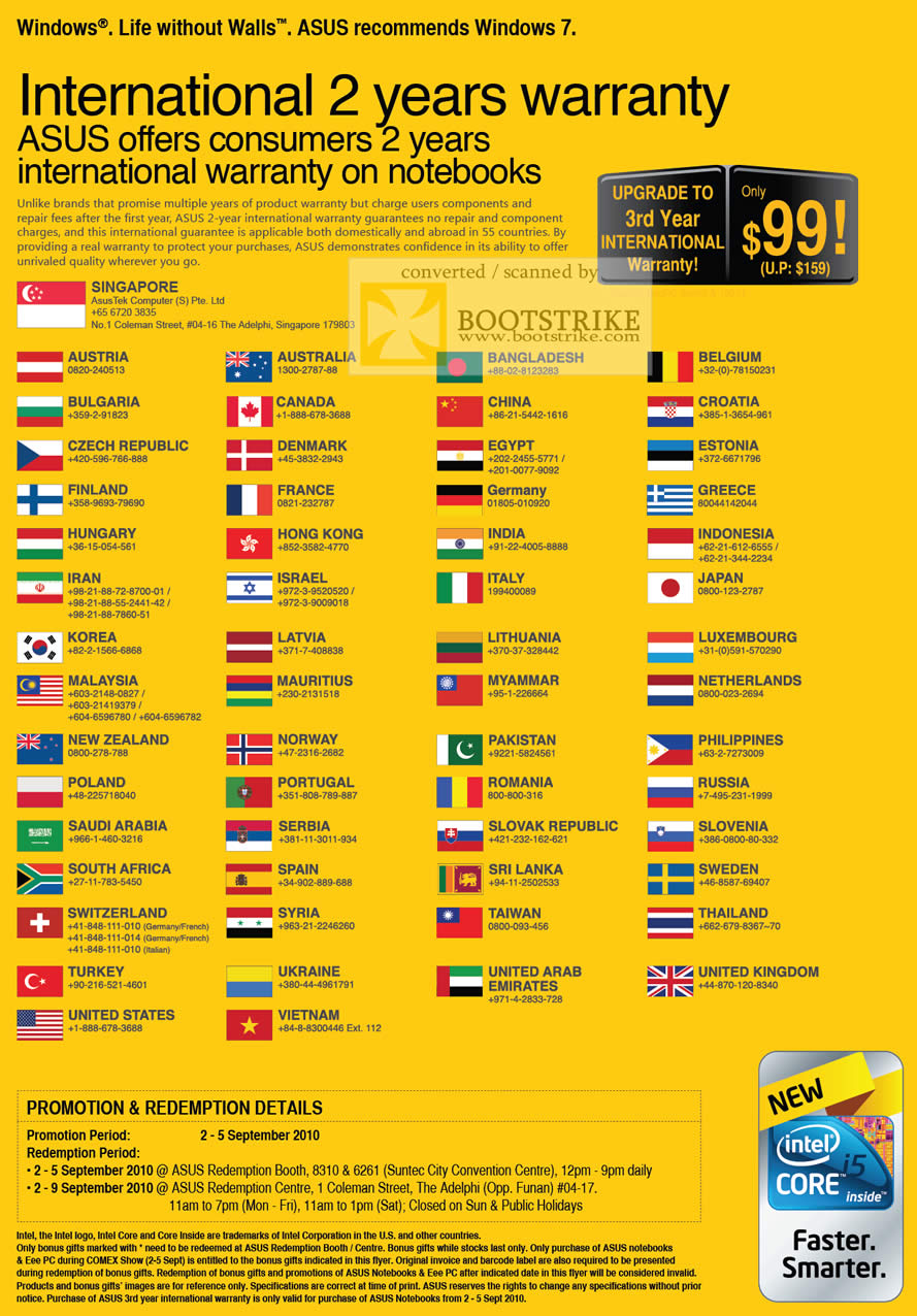 Comex 2010 price list image brochure of ASUS International Warranty 2 Years Notebooks Countries Redemption