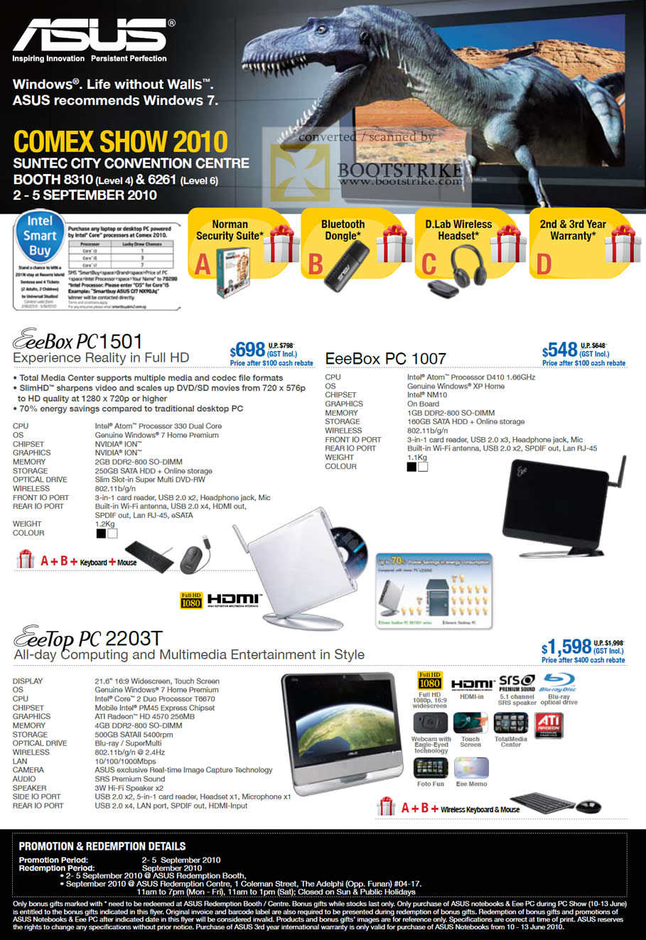 Comex 2010 price list image brochure of ASUS Netbooks EeeBox PC 1501 1007 EeeTop PC 2203T