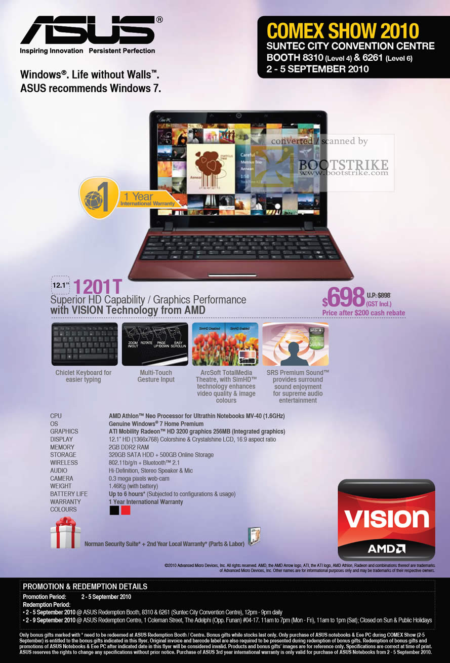 Comex 2010 price list image brochure of ASUS Notebook 1201T AMD Vision